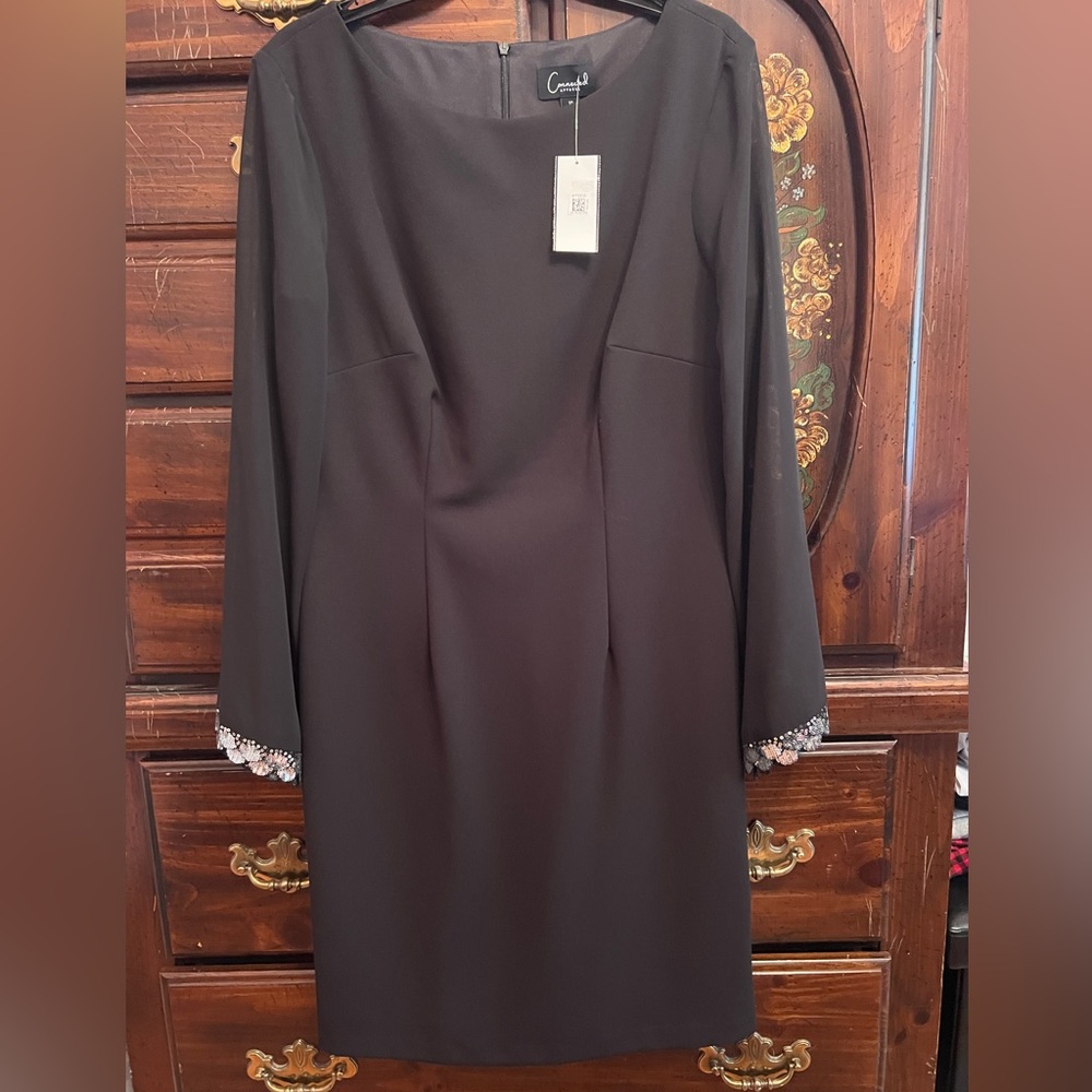 Connected Apparel Black Dress with Beaded Cuffs